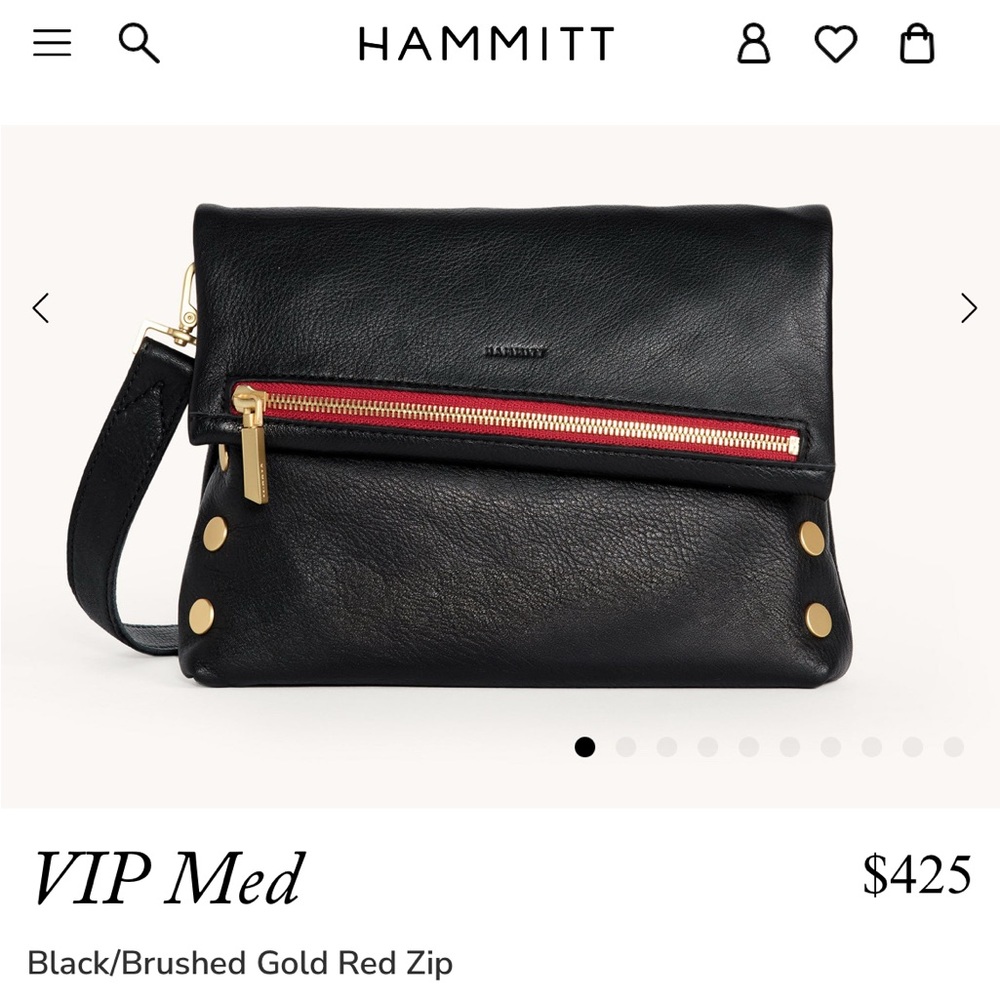 Hammitt VIP Medium Black/Brushed Gold Red Zip